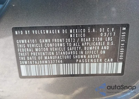 2017 Volkswagen Jetta 1.4T S из США, поврежденный, VIN 3VW167AJ9HM337744